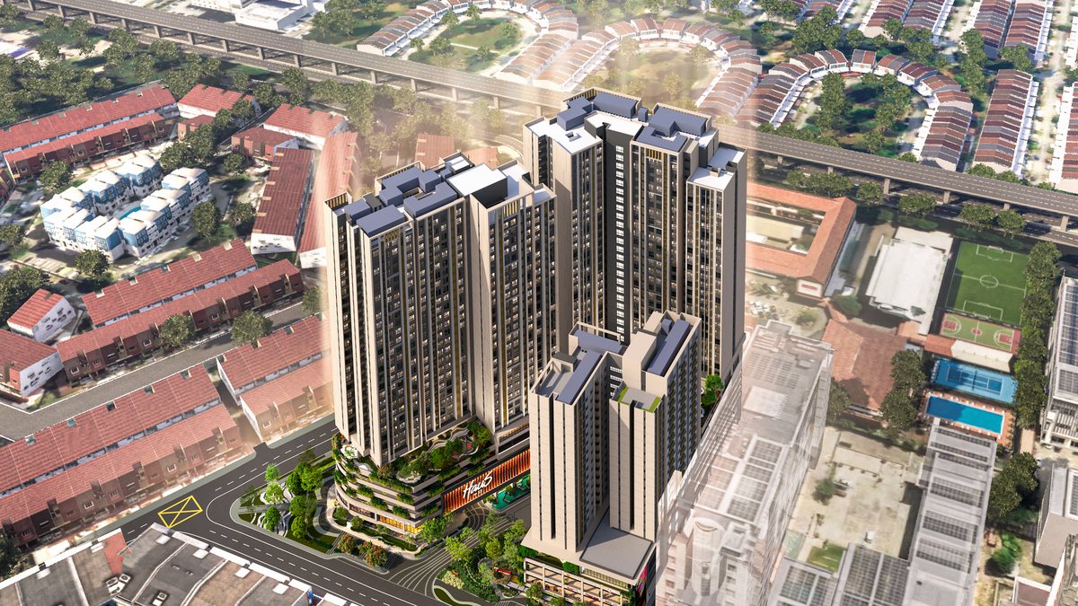 SS15 from the air, with Haus on 15 drawn in among the shophouses and campuses. Artist's impression.